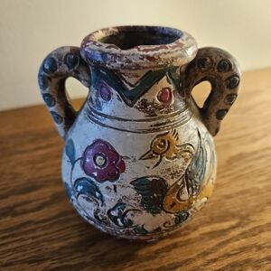 Vintage Japanese Pottery Double-Handle Vase Or Jug 4" Tall